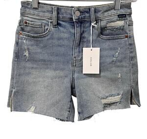 Cello NWT Mid-Rise Midi Denim Jean Shorts Side Slit Light Wash Small (1-3)